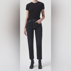 Women's Agolde Riley High Rise Straight Crop Jeans  In Black Size 27 NWT
